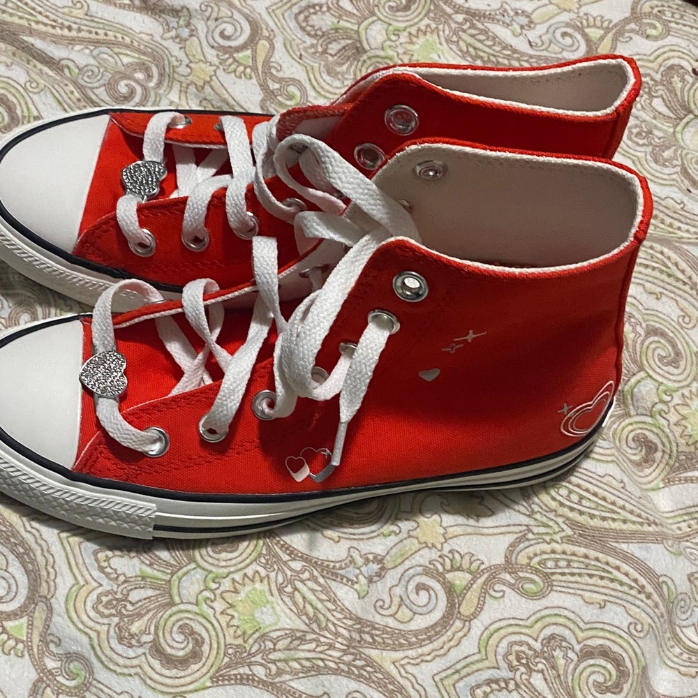 Converse Kids Red High-Top Sneakers with Heart Accents - Picture 4 of 5